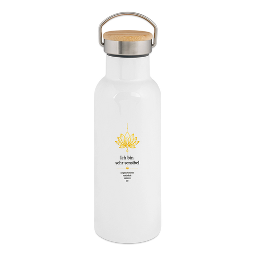 AURA – Ich bin sehr sensibel | Thermoflasche mit Bambusdeckel - white