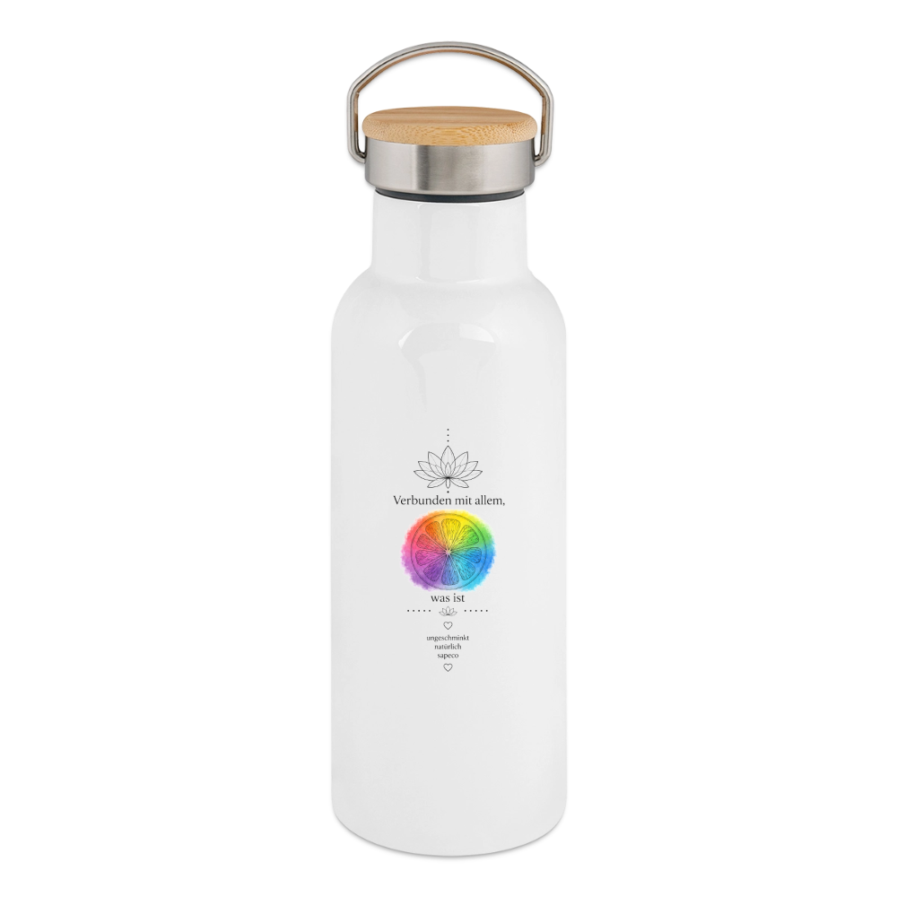 Verbunden mit allem, was ist – Thermosflasche mit Bambusdeckel - white