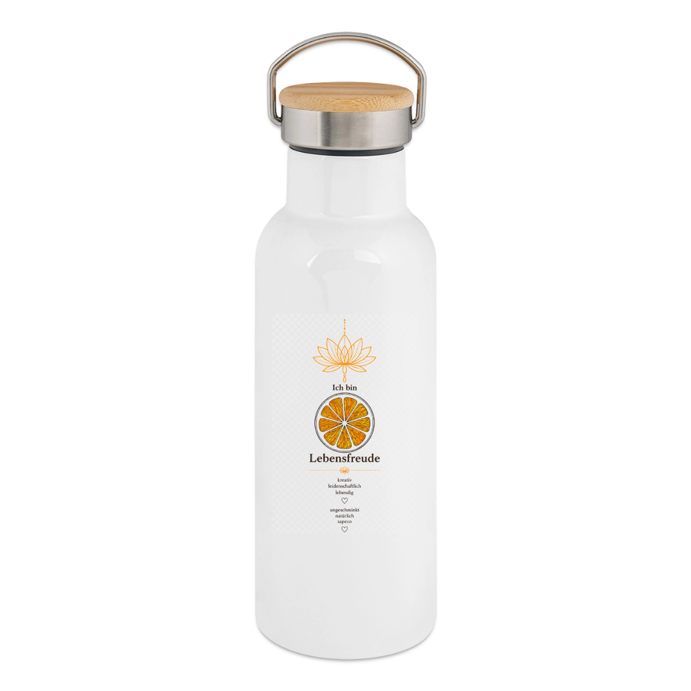 Ich bin Lebensfreude – Thermoflasche mit Bambusdeckel - white