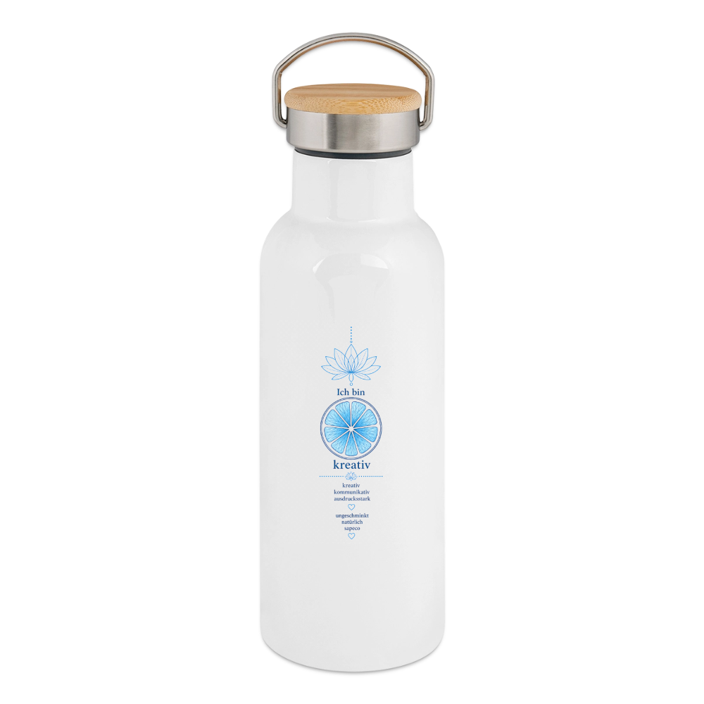Ich bin kreativ – Thermosflasche mit Bambusdeckel - white