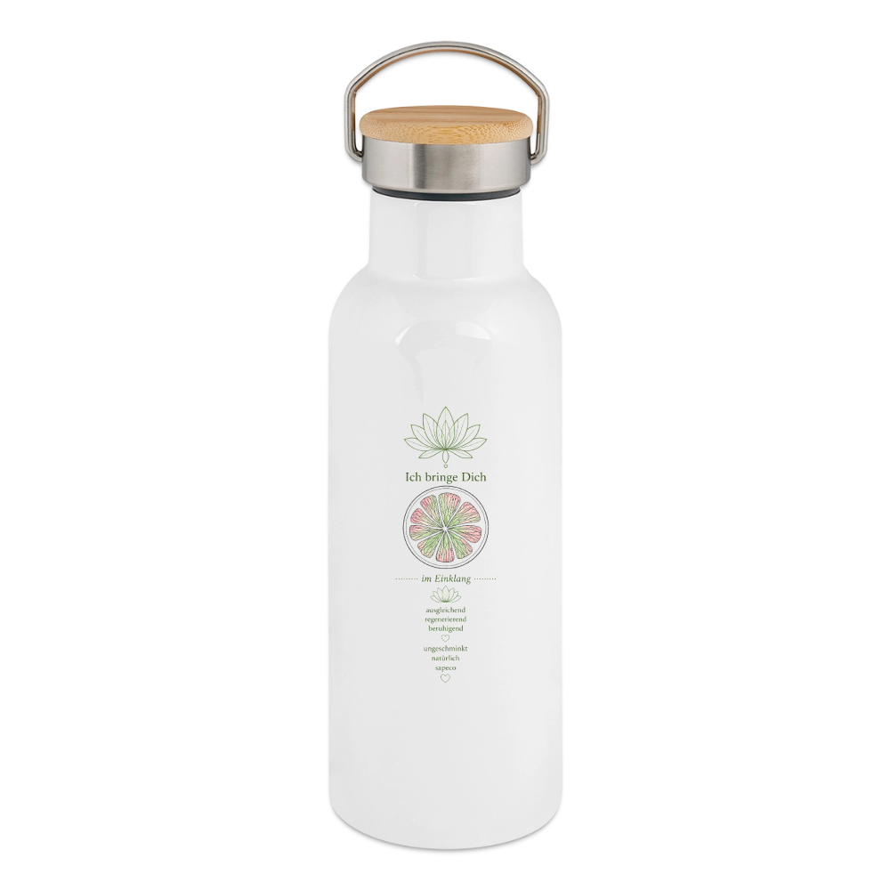 Ich bringe Dich in Einklang – Thermosflasche mit Bambusdeckel - white