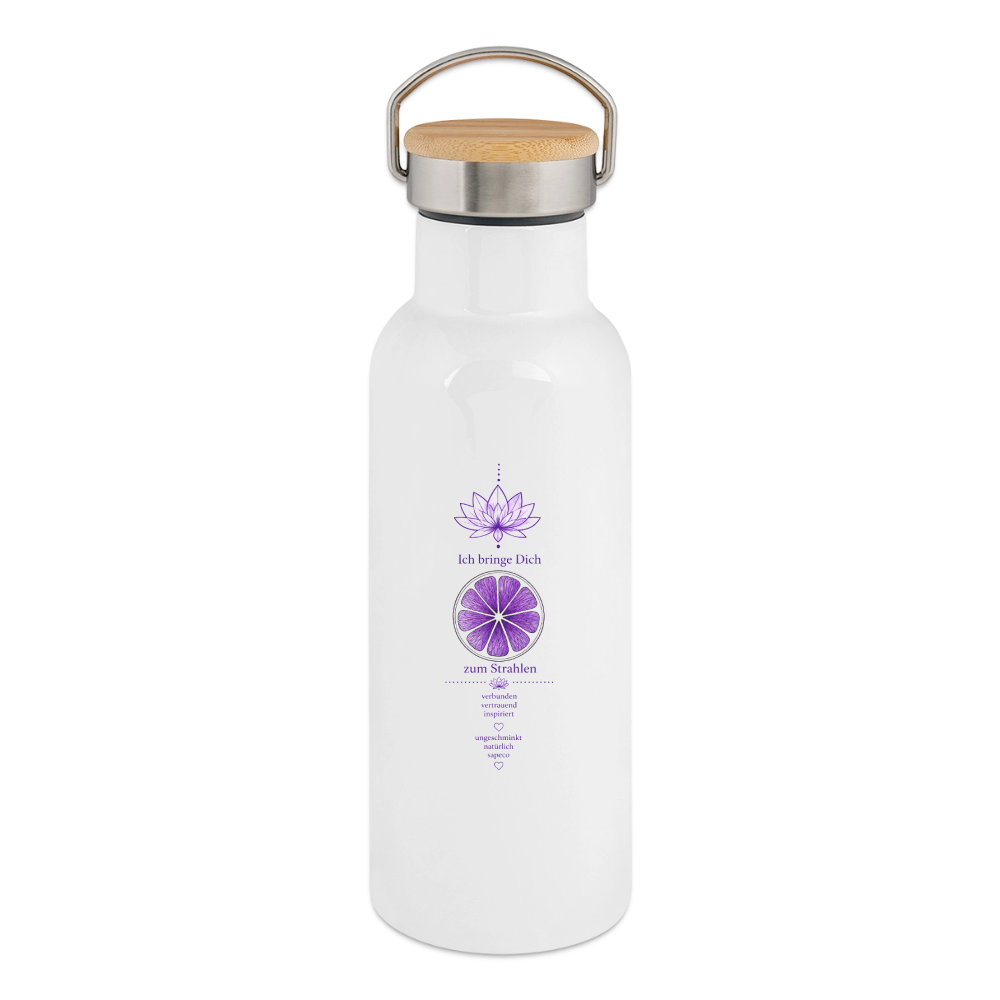 Ich bringe Dich zum Strahlen – Thermosflasche mit Bambusdeckel - white