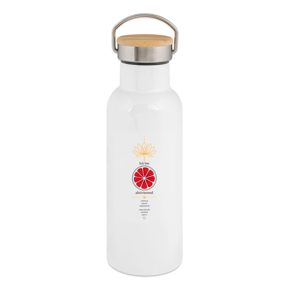 Ich bin aktivierend – Thermoflasche mit Bambusdeckel - white