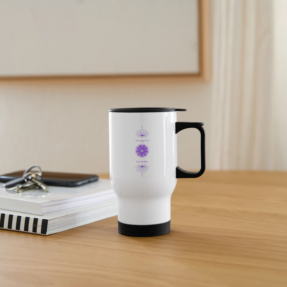 sapeco Chakra-Thermobecher Violett – Ich bringe Dich zum Strahlen - white