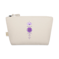 Naturfarbene Kosmetiktasche aus Bio-Baumwolle mit violettem Kronenchakra-Motiv „Ich bringe Dich zum Strahlen“ und Reißverschluss – ungeschminkt natürlich sapeco.