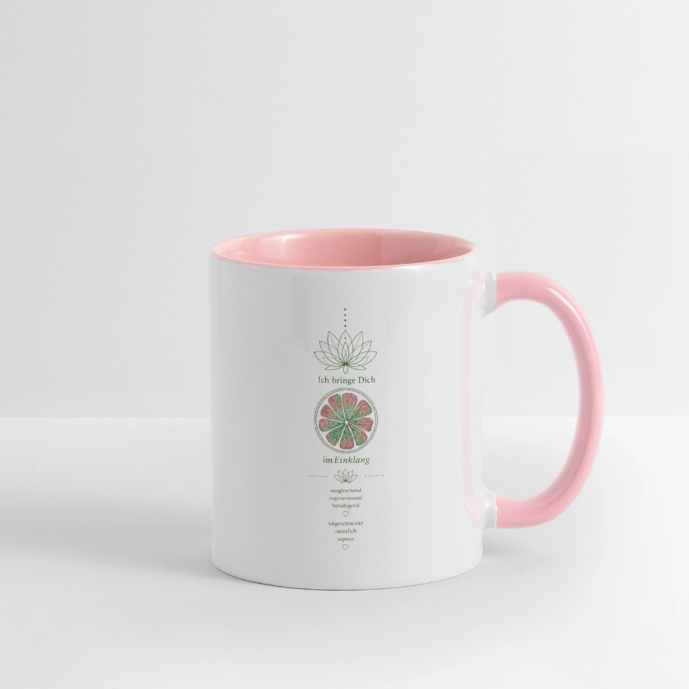 Rosa Herzchakra-Tasse „Ich bringe Dich im Einklang“ von sapeco