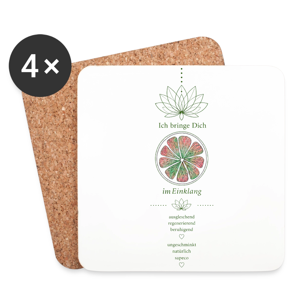Untersetzer „Ich bringe Dich im Einklang“ – 4er-Set mit Herzchakra-Motiv von sapeco